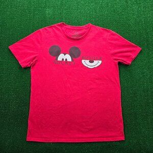 Disney Tshirt Mens‎ XL Red Short Sleeve Mickey Mouse Half Face Graphic Tee